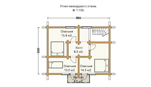 План мансардного этажа из сосны 112,1 м²