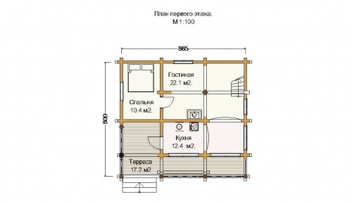 План первого этажа дома из сосны 112,1 м²
