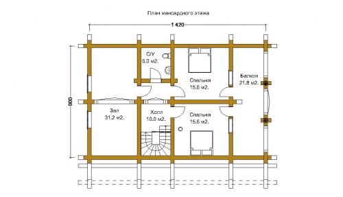 План мансардного этажа дома из сосны 237,8 м²