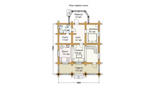 План первого этажа дома из сосны 164,4 м²