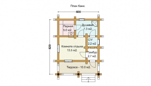 План бани из сосны 40,7 м²