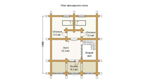 План мансардного этажа дома из сосны 164,4 м²